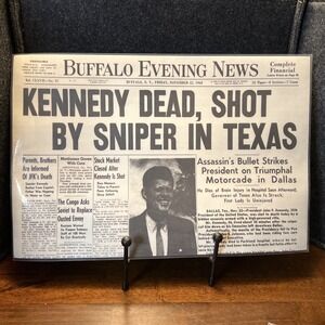Newspaper Laminated Placemat 11x17"‎ Buffalo Evening News Kennedy Assassination